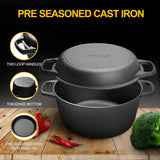 Cast Iron Skillet Dutch Oven Pan Set for Bread, Frying, Baking, 5QT