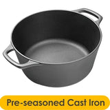 Cast Iron Skillet Dutch Oven Pan Set for Bread, Frying, Baking, 5QT