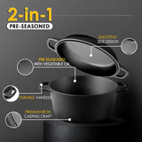 Cast Iron Skillet Dutch Oven Pan Set for Bread, Frying, Baking, 5QT