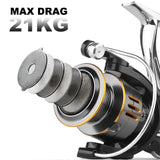 Fishing Reel Alloy Gear, Spool, Foot, Metal Arm Max Drag 21KG 5.2:1 Gear Ratio Spinning Saltwater