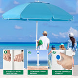 6.5ft Beach Umbrella with Detachable Sand Anchor & Tilt Mechanism, Sunshade Umbrella with Carry Bag