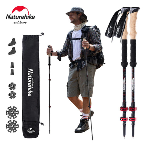 Hiking Stick Trekking Poles 2pcs Carbon Fiber Collapsible Telescopic