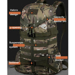 Oulylan 60L Camouflage Tactical Backpack Waterproof Storage Rucksack