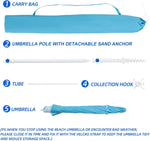 6.5ft Beach Umbrella with Detachable Sand Anchor & Tilt Mechanism, Sunshade Umbrella with Carry Bag